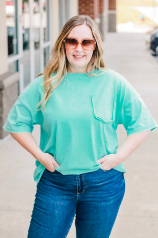 Call Me Casual Faux Pocket Tee in Aqua
