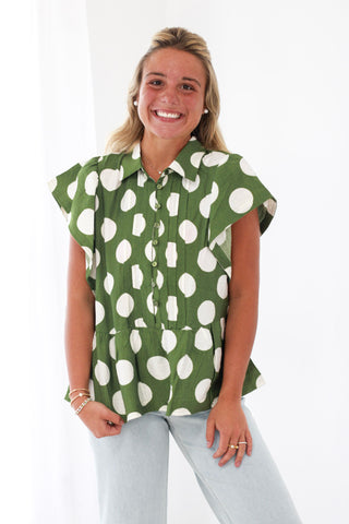 Count Me In Polka Dot Blouse in Apple Green