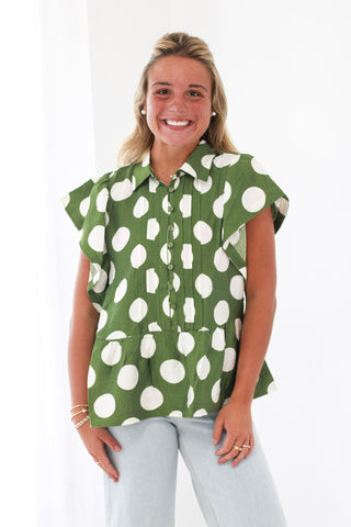 Count Me In Polka Dot Blouse in Apple Green