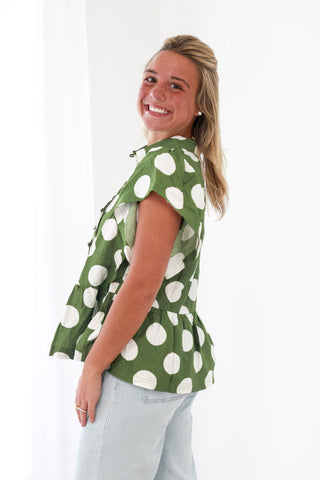 Count Me In Polka Dot Blouse in Apple Green