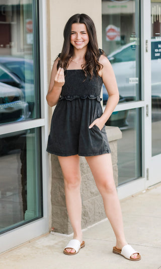 Back in Black Mineral Wash Romper