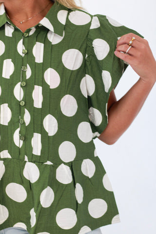 Count Me In Polka Dot Blouse in Apple Green