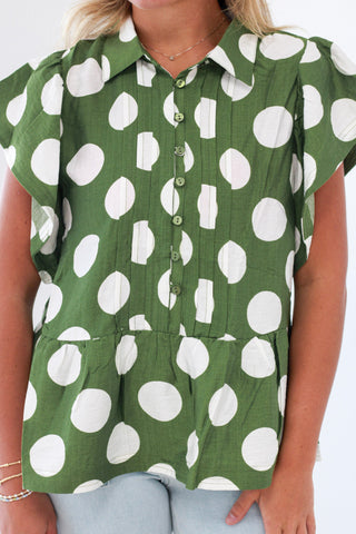 Count Me In Polka Dot Blouse in Apple Green