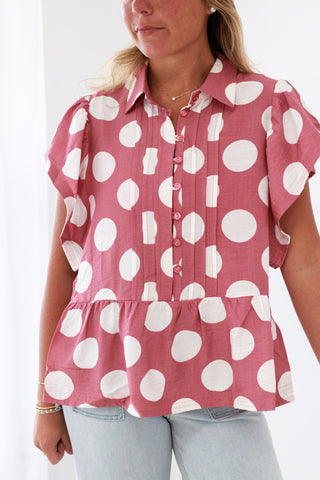 Count Me In Polka Dot Blouse in Dusty Rose