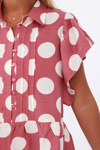 Count Me In Polka Dot Blouse in Dusty Rose