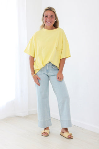 Call Me Casual Faux Pocket Tee in Canary Yellow