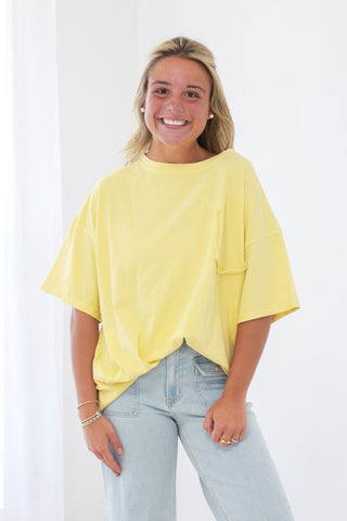 Call Me Casual Faux Pocket Tee in Canary Yellow