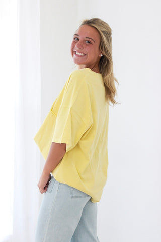 Call Me Casual Faux Pocket Tee in Canary Yellow
