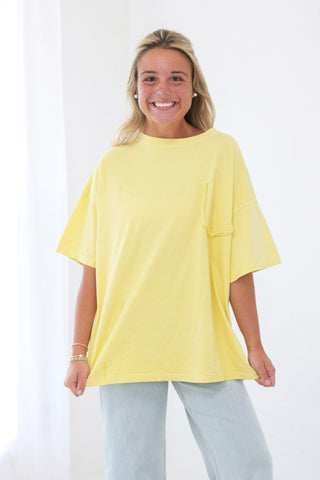 Call Me Casual Faux Pocket Tee in Canary Yellow