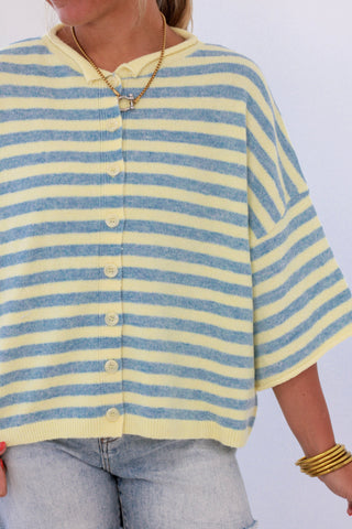 Forever With You Striped Button Up Sweater in Yellow/Blue