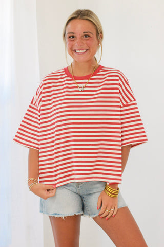 First in Line Striped Top in Red/White