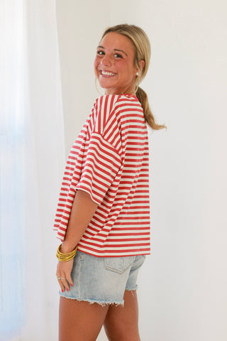 First in Line Striped Top in Red/White