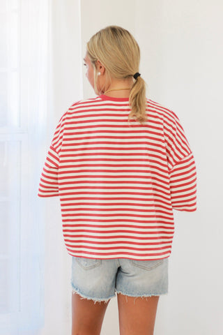 First in Line Striped Top in Red/White