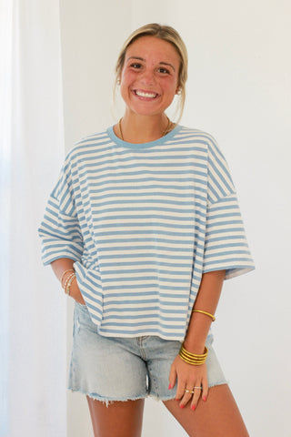 First in Line Striped Top in Blue/White