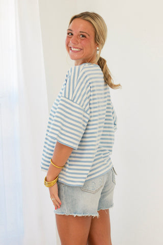 First in Line Striped Top in Blue/White
