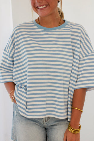 First in Line Striped Top in Blue/White