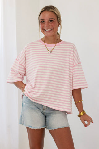 First in Line Striped Top in Pink/White