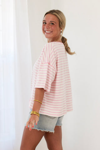 First in Line Striped Top in Pink/White