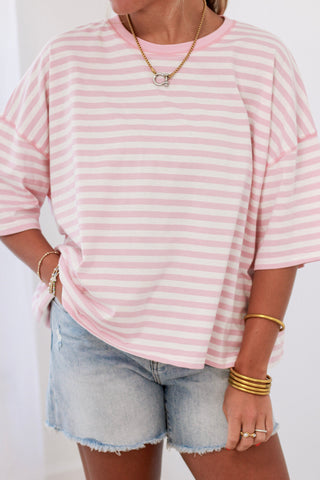 First in Line Striped Top in Pink/White