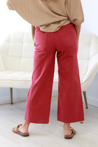 Downtown Vibes Wide Leg Pants in Red Velvet