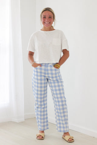 Summer Blues Gingham Pants in Light Blue
