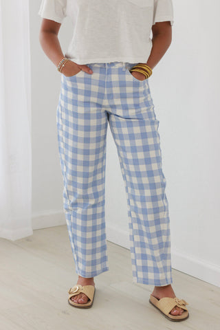 Summer Blues Gingham Pants in Light Blue
