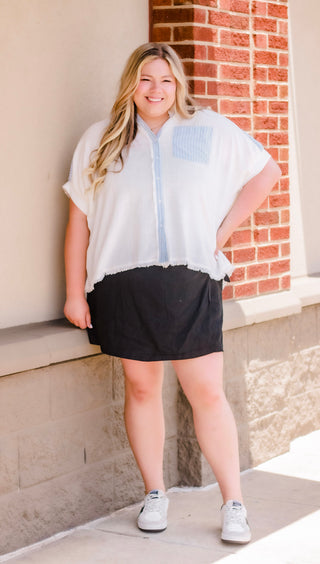 Summer Vacation Striped Detail Linen Top
