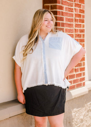 Summer Vacation Striped Detail Linen Top