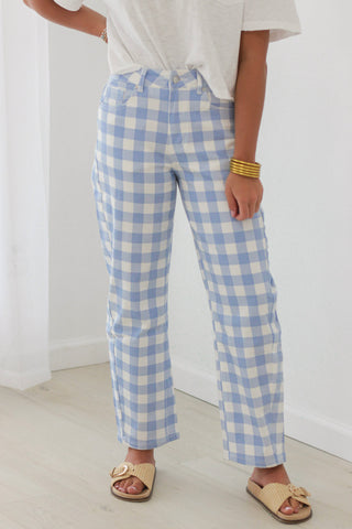 Summer Blues Gingham Pants in Light Blue