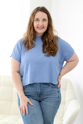 Come Sail Away Short Sleeve Sweater in Cornfield Blue