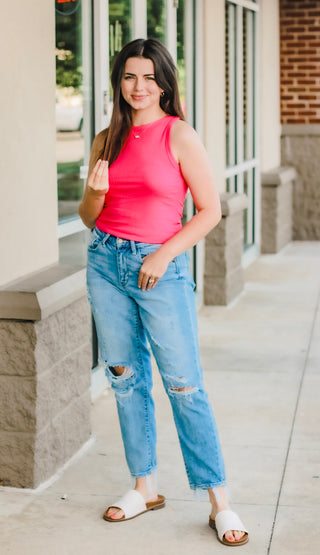 Cool for the Summer Ribbed Tank in Fuchsia