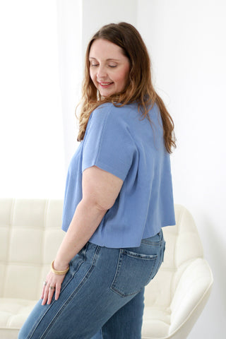 Come Sail Away Short Sleeve Sweater in Cornfield Blue