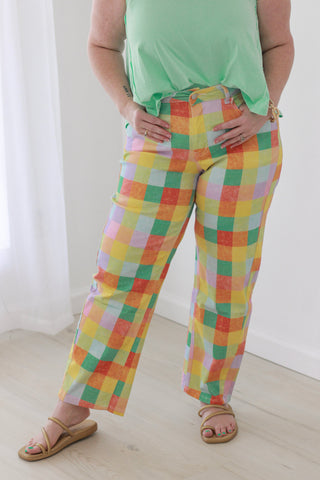 Fun for Summer Mixed Print Pants in Light Blue