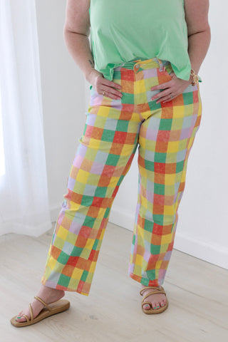 Fun for Summer Mixed Print Pants in Light Blue