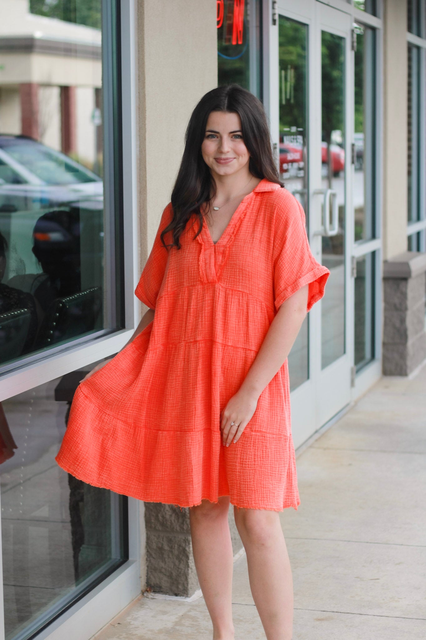 Meet for Brunch Mineral Wash Dress in Tangerine - Allure Clothing