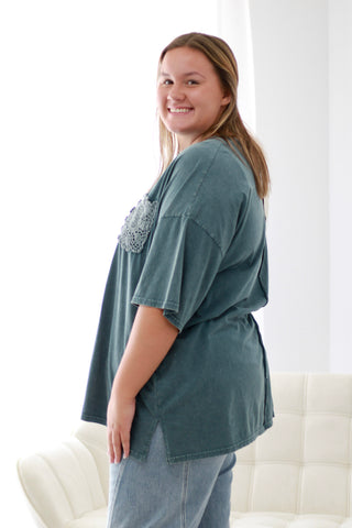 A Touch Extra Crochet Pocket Top in Teal