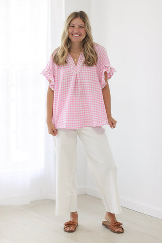Perfectly Peony Gingham Print Top