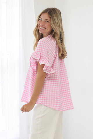 Perfectly Peony Gingham Print Top