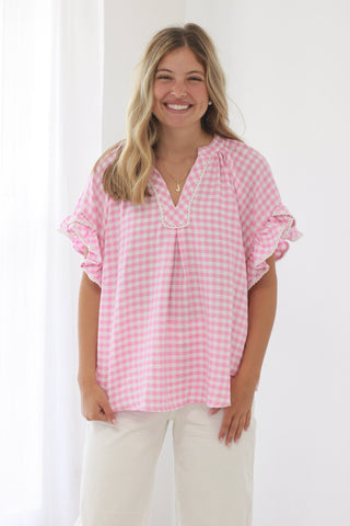 Perfectly Peony Gingham Print Top