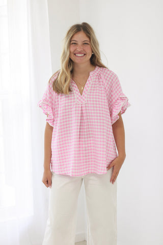 Perfectly Peony Gingham Print Top