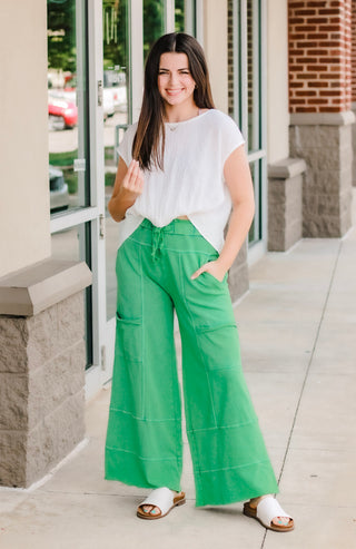 Calling You Out Wide Leg Pants in Evergreen