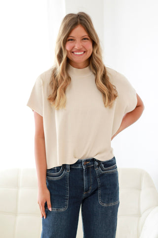 Come Sail Away Short Sleeve Sweater in Sand Beige