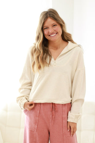 Simply the Best Half-Zip Pullover in Beige
