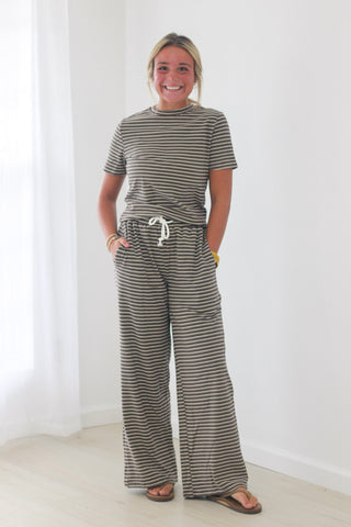 Everyday Ease Striped Lounge Set in Chocolate Brown