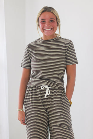 Everyday Ease Striped Lounge Set in Chocolate Brown