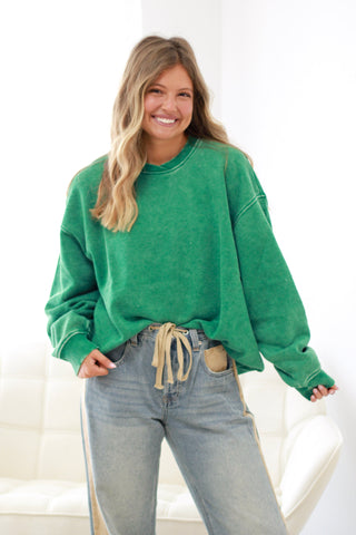 You're It Acid Wash Sweatshirt in Forest
