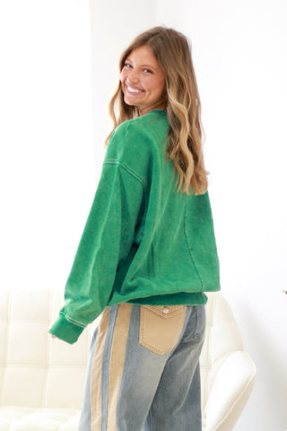 You're It Acid Wash Sweatshirt in Forest