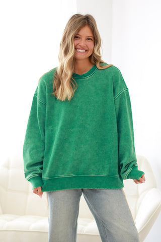 You're It Acid Wash Sweatshirt in Forest