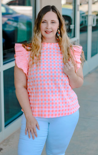 Wearing Orange Again Checkered Top