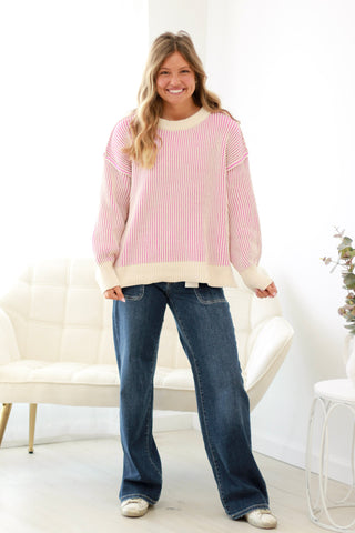 You Belong to Me Textured Sweater in Candy Pink